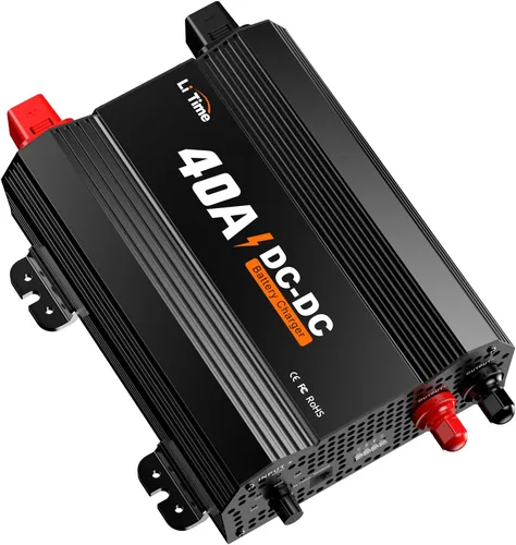 LiTime 12V 40A Cargador de CC a CC para baterías de 14.6V LiFePO4 de litio, plomo-ácido, AGM, gel, cargador de batería rápido de 3 etapas para RVs,
