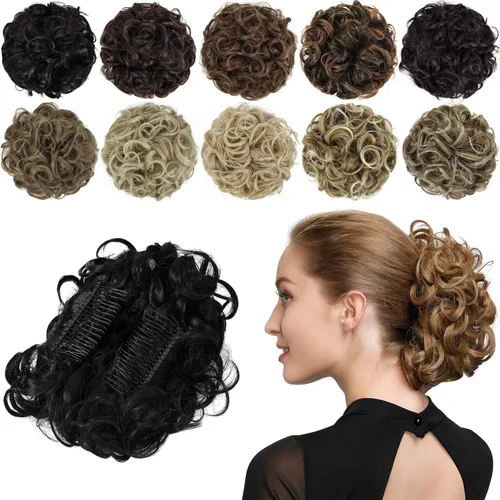 Miniatura 8 de Rose bud Postizo de Moño Rizado Extensiones de Moño Coletero Peinado Recogido Peinetas Sintéticas en Postizo de Moño Desordenado para Mujeres Marrón