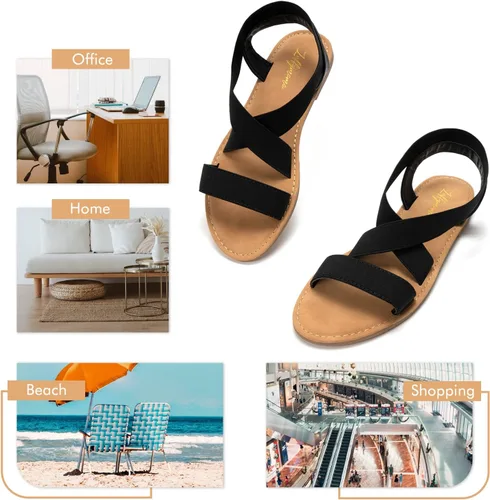 Miniatura 6 de Luffymomo Sandalias planas con correa elástica para mujer, zapatos clásicos de verano con punta abierta