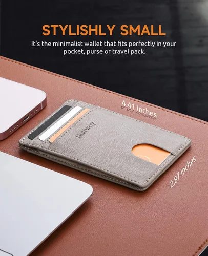 Miniatura 71 de Buffway Billetera delgada para hombre, minimalista con bolsillo frontal delgado, tarjetero de cuero con bloqueo RFID para viajes de trabajo