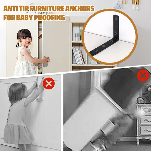 Miniatura 3 de Anclajes de pared para muebles, 12 unidades, antipunta, a prueba de bebés, para asegurar la seguridad, 400 libras, estantería de tocador a la pared