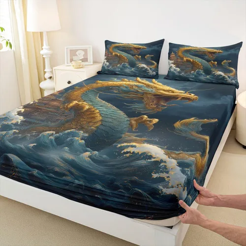 Miniatura 16 de Erosebridal Monster Bedding - Juego de sábanas de tamaño individual con diseño de dragón mágico para niños y hombres, juego de cama ajustable