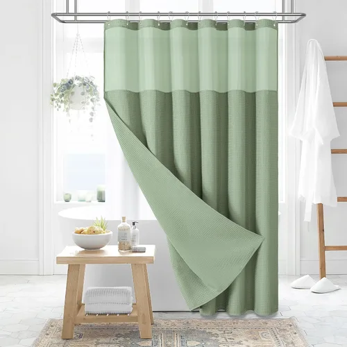 Miniatura 45 de Dynamene cortina de ducha de lino burdeos - cortinas de tela de nido de abeja texturizadas y resistentes para baño, 256GSM, juego de cortinas