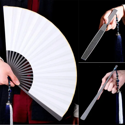Miniatura 2 de Ventilador plegable portátil de aleación de titanio EDC, ventilador de mano, ventilador de metal de Tai Chi Kung Fu, adecuado para decoraciones