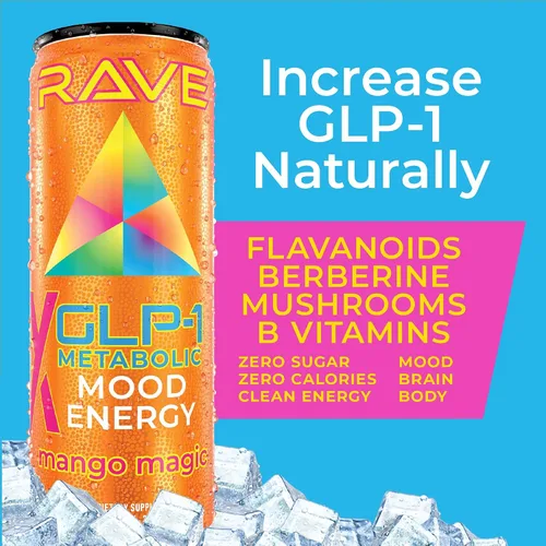 Miniatura 7 de La bebida energética metabólica RAVE GLP-1 aumenta el GLP-1 de forma natural. Suprime el apetito, reduce los antojos, equilibra el azúcar en sangre