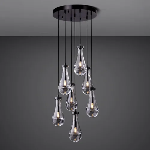 Miniatura 22 de Luces Colgantes Modernas de Gota de Lluvia, Luces Colgantes para Isla de Cocina, Lámpara de Comedor con Barra de Latón, Candelabro de Gota de Lluvia
