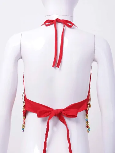 Miniatura 5 de Disfraz de baile del vientre para niñas, con lentejuelas, con borla, halter, vendaje, para escenario