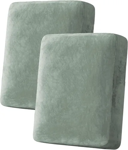 Miniatura 25 de H.VERSAILTEX - Funda de terciopelo elástica y afelpada para protección de cojines de sofá biplaza, silla o sofá, 2 piezas, tamaño grande, color gris