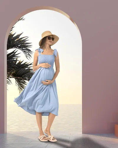 Miniatura 2 de Rnxrbb Vestido de maternidad de gasa con abertura y bolsillos, para verano, casual, sin mangas, fruncido, para embarazo, ropa para la playa