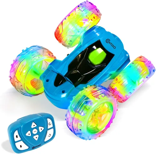 Contixo SC3 RC Stunt Car, azul 2.4GHz 4WD doble cara giratoria 360° flip Racer control remoto auto de juguete con luces LED para niños y niñas de 4