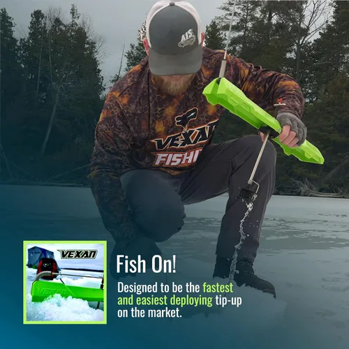 Miniatura 5 de Vexan Indicador de Mordida para Pesca en Hielo - Indicadores de Mordida de Alta Visibilidad en Verde para Pesca en Hielo con Bandera Reflectante