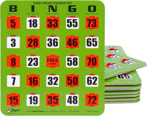 Regal Bingo - Tarjetas de Bingo con Ventanas Deslizantes Solamente - 8" x 9" - Cartulina Verde de 5 Capas - Fácil de Leer - Sin Duplicados - Paquete