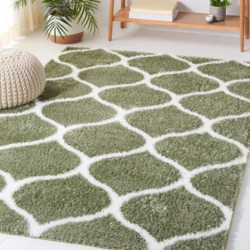 Miniatura 13 de SAFAVIEH Tahoe Shag Collection - Alfombra para pasillo, 2 x 9 pies, color beige y blanco, diseño de enrejado, no desprende pelusa y de fácil
