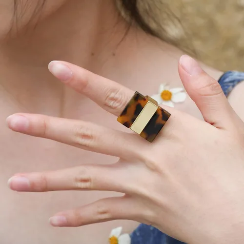 Miniatura 2 de Anillo de leopardo para mujer, joyería de leopardo, ajustable, chapado en oro, anillos acrílicos para mujer, anillo de tortuga, anillo de cóctel