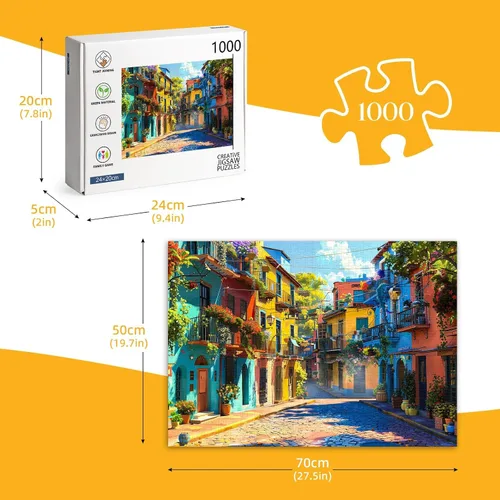 Miniatura 3 de Rompecabezas para adultos de 1000 piezas, colorida calle Italia, 27.6 x 19.7 pulgadas, alivio del estrés y desafío cognitivo, regalo ideal