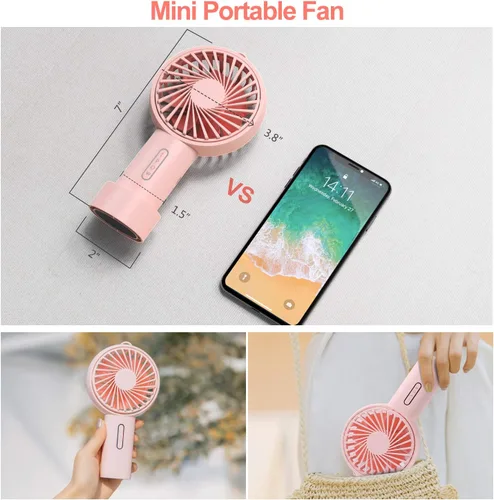 Miniatura 5 de IPOW Mini ventilador de mano portátil personal de 3 velocidades ángulo ajustable base extraíble cordón de recarga USB funciona con pilas, ventilador