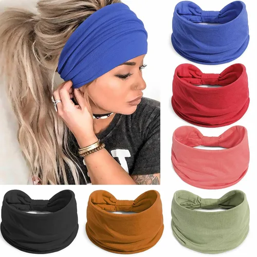 Miniatura 34 de Awumbuk Diademas anchas para mujeres anudadas antideslizantes bandas para la cabeza suaves diadema turbante accesorios para el cabello boho africano