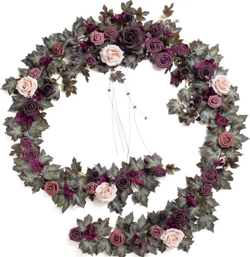 Miniatura 24 de Ling's moment Guirnalda de eucalipto y hojas de sauce de 9 pies con flor blanca, artesanal, centros de mesa para mesa de novios, decoración de mesa