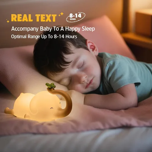 Miniatura 2 de Luz nocturna de silicona con forma de elefante para niños - Lámpara LED recargable y regulable en 3 niveles, control táctil, luz suave de animales
