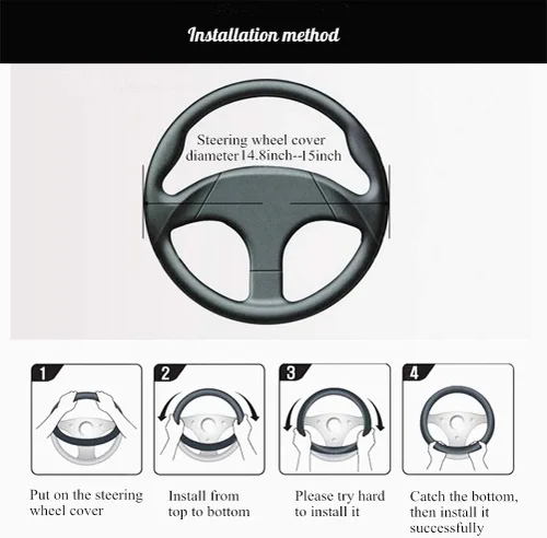Miniatura 6 de Red Rain Funda de cuero negro y azul para volante de automóvil, tamaño universal M / 15 pulgadas, compatible con coche/automóvil/SUV