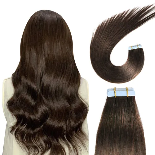 Miniatura 37 de SUYYA - Extensiones de cabello adhesivas de color borgoña; cabello humano 100 % real; extensiones de cabello adhesivas, invisibles, lacias y sin
