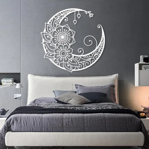 Miniatura 6 de Arte de pared de metal con diseño de mandala y luna, decoración de pared bohemia con luna dorada, 18 x 18 pulgadas (18.1 x 18.1 in) para decoración