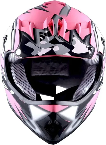 Miniatura 3 de WOW Youth Kids Motocross BMX MX ATV Dirt Bike Moutain Helmet Storm Black Estrella Rosa Mate