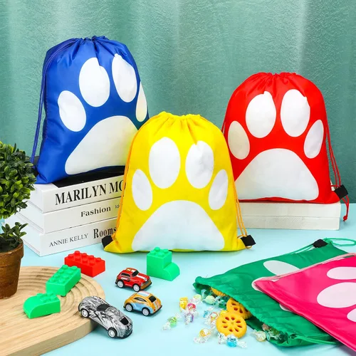 Miniatura 2 de Shappy 24 mochilas con cordón y estampado de patas, bolsa con cordón para cachorros, bolsas reutilizables a granel para regalo de dulces