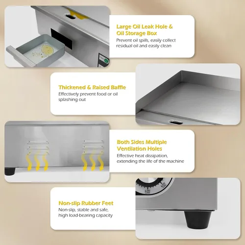 Miniatura 7 de Dyna-Living Plancha eléctrica comercial de 22 pulgadas, parrilla superior plana de 3000 W, plancha eléctrica de acero inoxidable, antiadherente