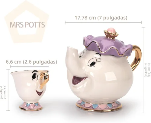 Miniatura 3 de GZHaiTuoSi Taza de tetera con diseño de dibujos animados de la nueva belleza y la bestia Mrs Potts con chip, un juego encantador y set