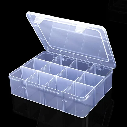 Caja organizadora grande transparente, caja organizadora de 12 rejillas con divisores extraíbles para joyas, almacenamiento de cuentas, contenedor