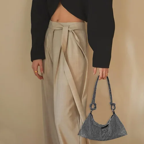 Miniatura 2 de Bolso Hobo plateado con diamantes de imitación, bolso de noche negro brillante para mujer, fiesta de graduación, boda