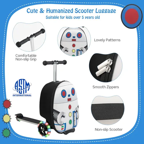 Miniatura 2 de Costzon Patineta plegable para niños, 2 en 1 con ruedas iluminadas, sistema de frenos, maleta de mano para viajes, escuela, al aire libre