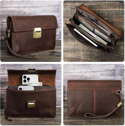 Miniatura 2 de Funda de piel de grano superior para hombre y mujer, múltiples bolsillos/ranuras, RFID de gran capacidad para tarjetas, cheques, dinero, pasaporte