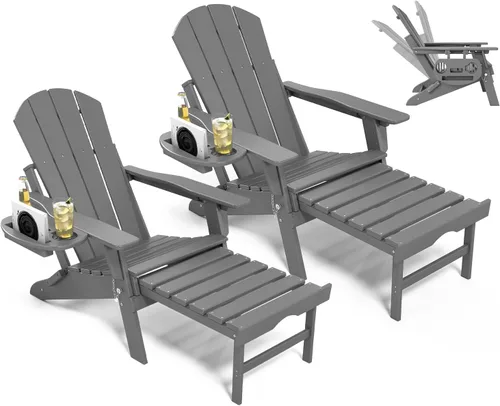 Miniatura 13 de NAVINE Silla Adirondack ajustable con reposapiés retráctil, Silla Adirondack plegable de HDPE con portavasos, Silla Adirondack para todo el tiempo