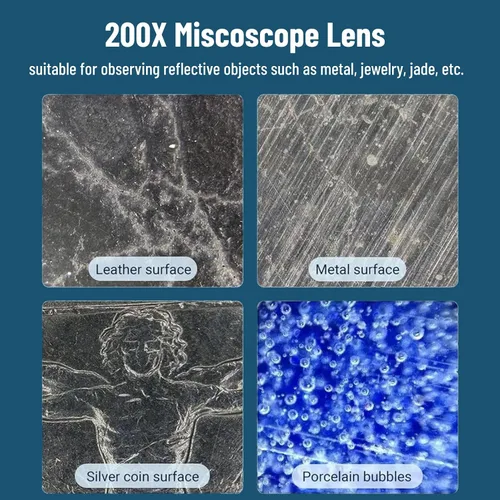 Miniatura 5 de Diyeeni Microscopios de bolsillo para teléfono, 200X Zoom Clip en Microscopios Lupa con lente CPL y luz LED, lente microscópica portátil