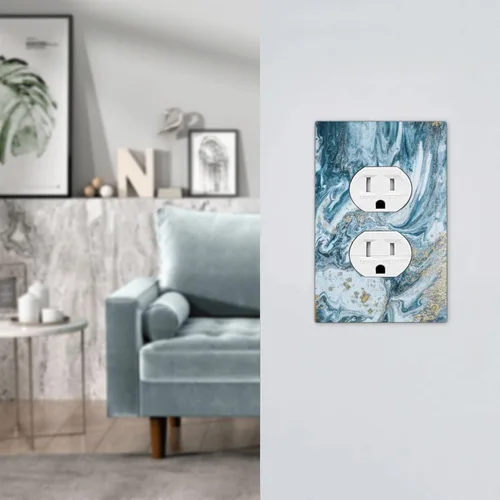 Miniatura 4 de Cubierta de Pared de Interruptor y Toma de Corriente de 1 Gang de Patrón Texturizado de Mármol Turquesa Oscuro Azul Gris Moderno Abstracto de Lujo
