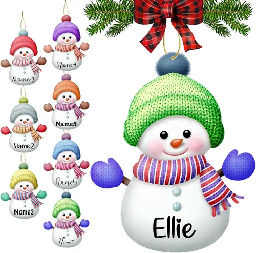 Miniatura 23 de Adornos de Navidad personalizados con nombres, muñeco de nieve, 8 piezas, adorno familiar personalizado, decoración colgante de madera para árbol