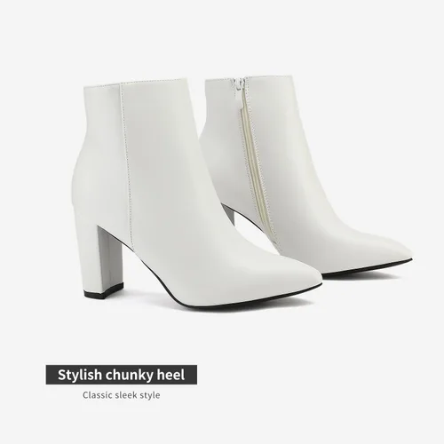 Miniatura 4 de DREAM PAIRS - Botines de tacón grueso para mujer, botas hasta el tobillo con punta puntiaguda