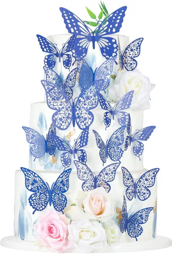 Miniatura 14 de Gyufise Paquete de 36 adornos de mariposa 3D con láser negro para cupcakes, decoración hueca para cumpleaños, boda, fiesta de hadas, calcomanías
