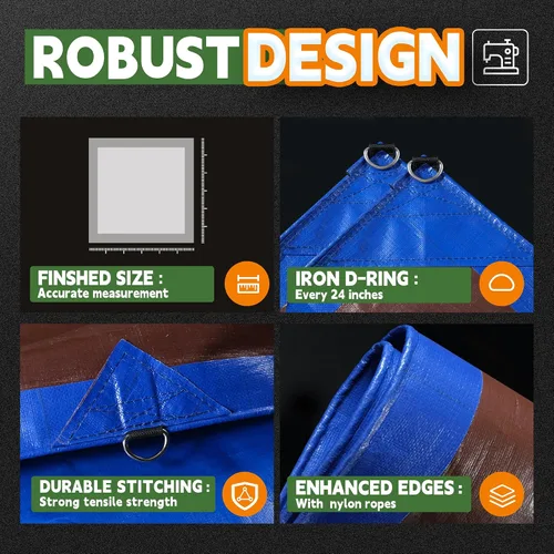 Miniatura 4 de RAINDEWAY Lona de 4 x 6 pies de alta resistencia Lonas 14 mils con anillos de metal y esquinas y bordes reforzados, impermeable, resistente a