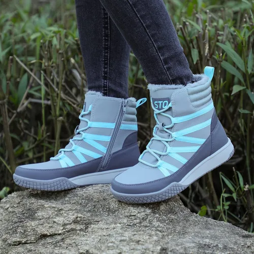Miniatura 6 de STQ Botas de invierno para caminar para mujer, con cremallera, ligeras, acogedoras, botines con cordones
