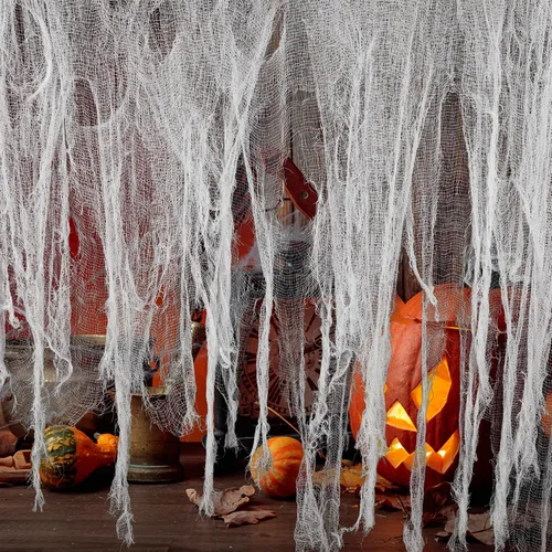Miniatura 8 de Tela espeluznante de Halloween de 200 x 59 pulgadas, decoraciones de Halloween espeluznantes negras, gasa espeluznante de gran