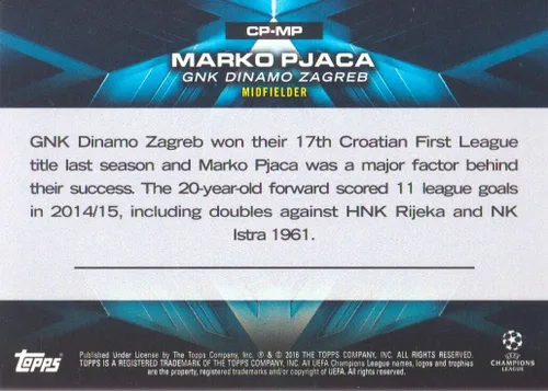 Miniatura 2 de 2015-16 Topps UEFA Champions League Showcase Pedigree #CP-MP Marko Pjaca
