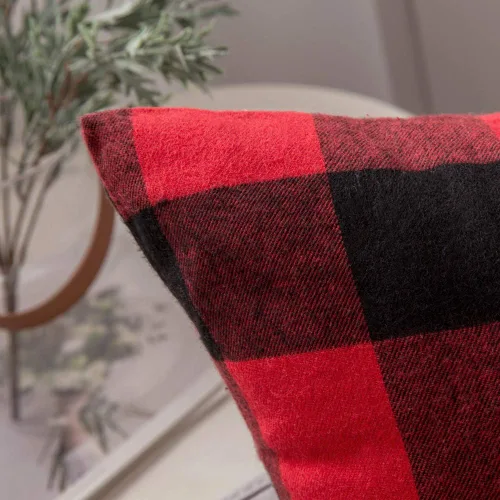 Miniatura 4 de MIULEE - Paquete de 2 fundas de almohada decorativas clásicas de Navidad de lino y poliéster a cuadros de granja, color negro sólido y rojo