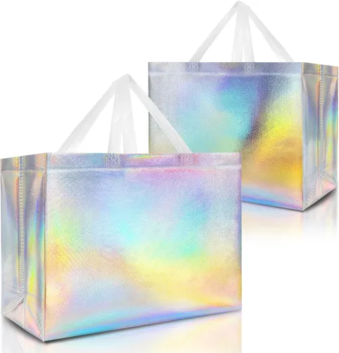 Miniatura 25 de Nush Nush Bolsas de regalo negras y doradas de tamaño mediano, juego de 12 bolsas de regalo reutilizables con asa