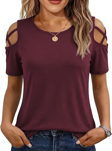 Miniatura 8 de Jar of Love Camisetas de manga corta para mujer con hombros descubiertos Tops de primavera y verano ajustadas túnica 2026