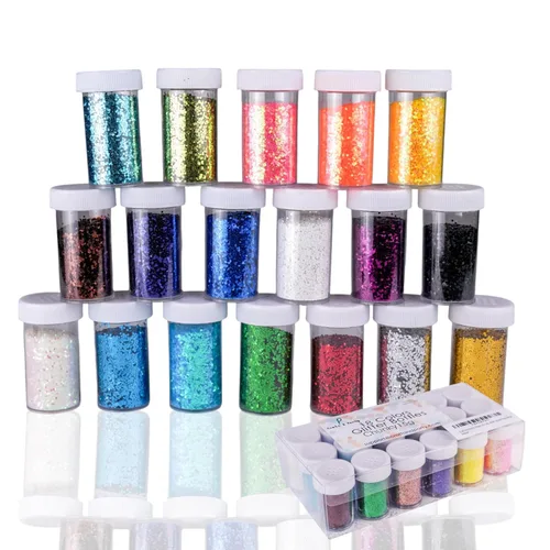 Brillantina gruesa, 18 frascos de colores surtidos para manualidades, cuerpo, maquillaje y purpurina para uñas.