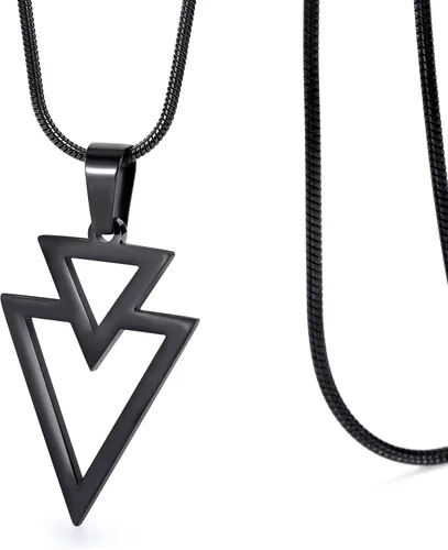 Miniatura 4 de MOO&LEE Collar con colgante geométrico para hombre, collar triangular de acero inoxidable con cadena de serpiente de 22 pulgadas