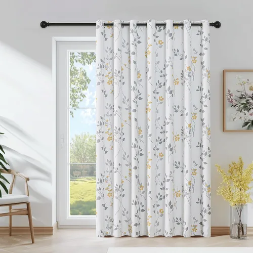 Miniatura 16 de Beauoop Cortinas Florales 100% Opacas de 54 Pulgadas de Largo, 2 Paneles para Dormitorio, Sala de Estar, Azul Gris y Blanco con Patrón de Flores